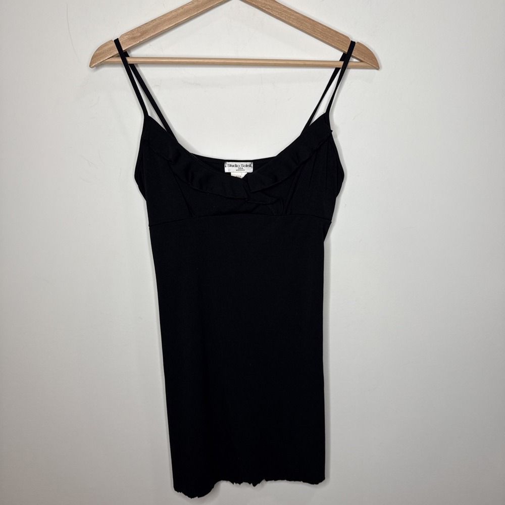 Vintage‎ 90s Y2K Studio Soleil Mini Dress Black Small Made in USA Babydoll Tank